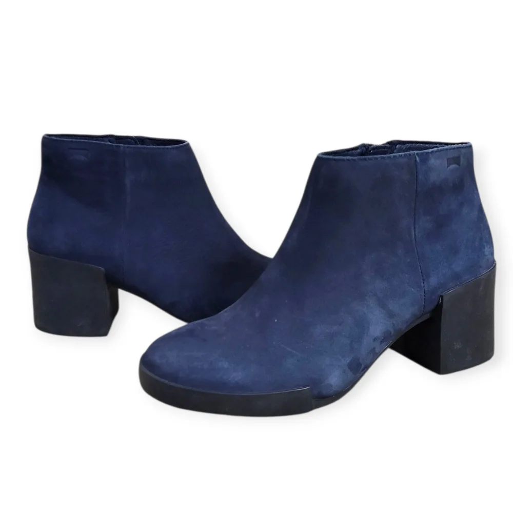 CAMPER Lotta Blue Ankle Boots Nubuck Chunky Heel Size 5
